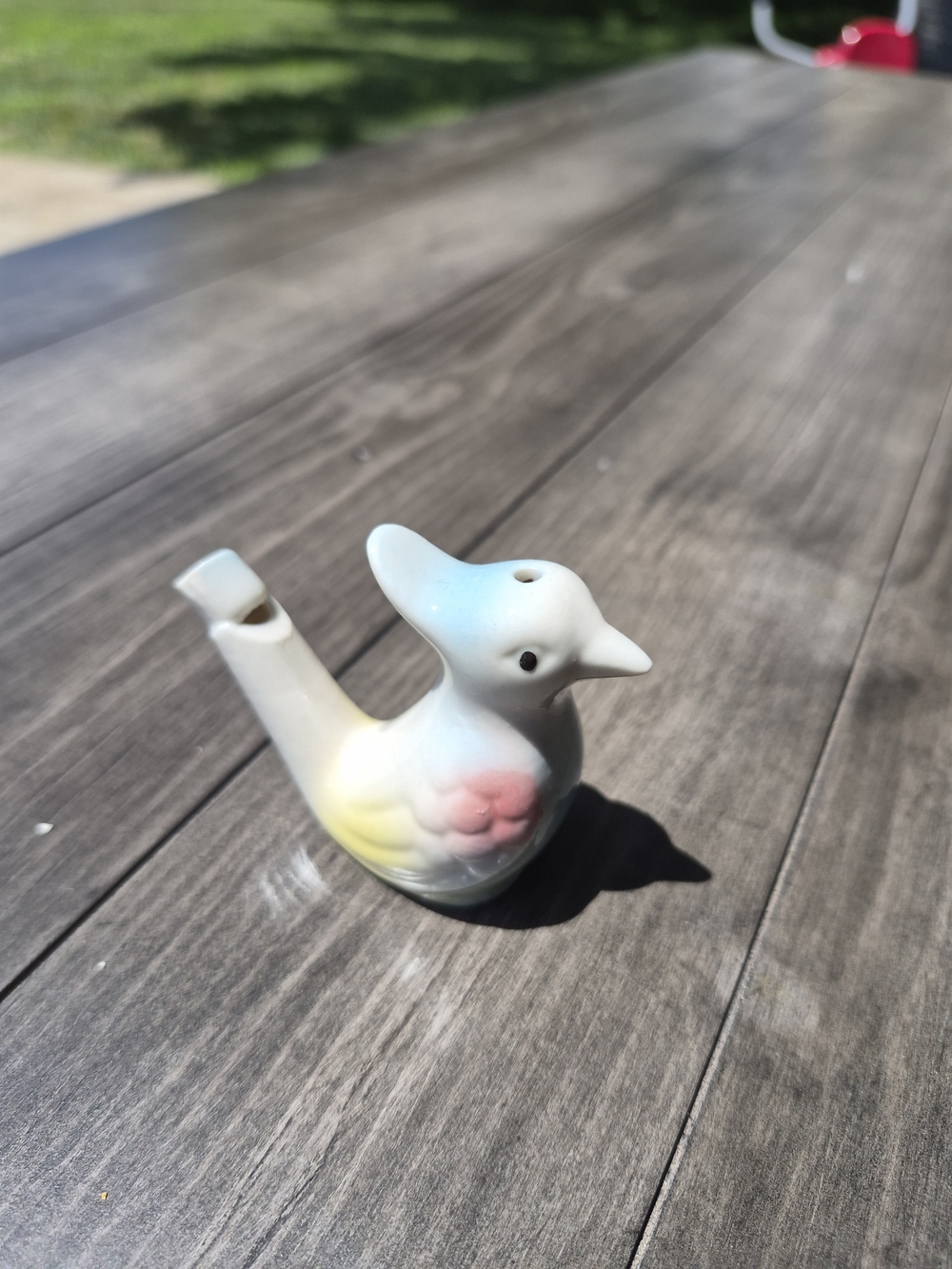 Ceramic Bird Whistle - White with Blue, Pink & Yellow Accents Vintage